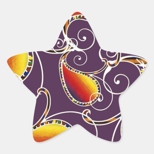 Paarse oranje gele paisley ster sticker (Voorkant)