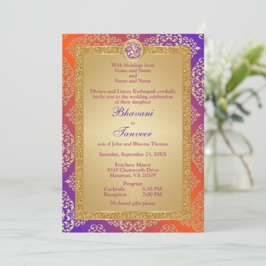 Paarse, Oranje Glitter Ganesha, goudkoorts Glitter Kaart (Staand voorkant)