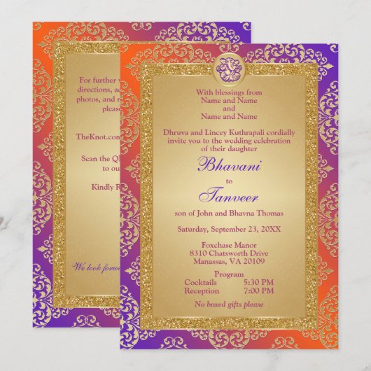 Paarse, Oranje Glitter Ganesha, goudkoorts Glitter Kaart (Voorkant / Achterkant)