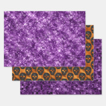 Paarse Oranje Glitter Schedel Halloween Patroon