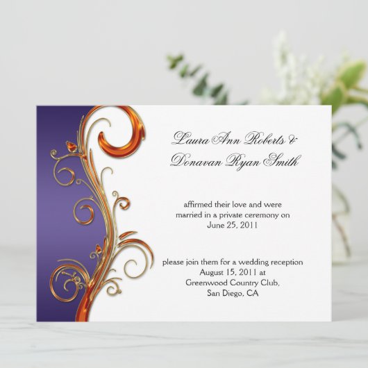 Paarse Oranje & Gouden Sierlijke Krullen Kaart (Staand voorkant)