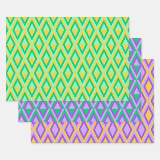 PAARSE ORANJE GREEN MARDI GRAS PATTERNEN INPAKPAPIER VEL (Set)