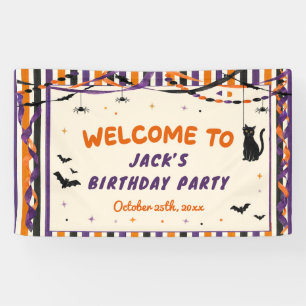 Paarse & Oranje Griezelen Halloween Verjaardagsfee Spandoek