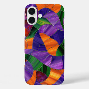 PAARSE ORANJE GROENE HALLOWEEN GLAS IN LOOD LOOK iPhone 16 PLUS HOESJE