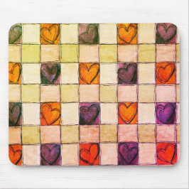 Paarse oranje groene hart gingham Muismat