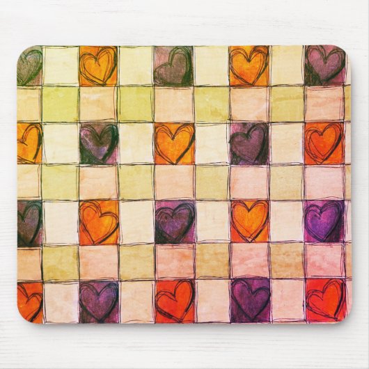 Paarse oranje groene hart gingham Muismat (Voorkant)