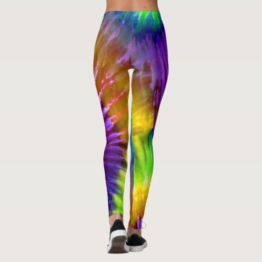 Paarse Oranje Groene Psychedelische Starburst Tie  Leggings (Achterkant)