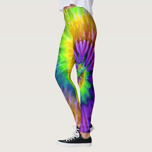 Paarse Oranje Groene Psychedelische Starburst Tie  Leggings (Links)