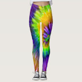 Paarse Oranje Groene Psychedelische Starburst Tie  Leggings (Voorkant)