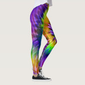 Paarse Oranje Groene Psychedelische Starburst Tie  Leggings (Rechts)