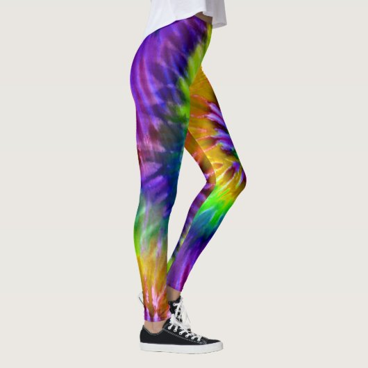 Paarse Oranje Groene Psychedelische Starburst Tie Leggings (Rechts)