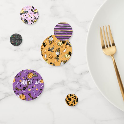 PAARSE ORANJE HALLOWEEN CATS PUMPKINS CONFETTI (Groep)