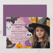 Paarse Oranje Halloween Kids Verjaardagsfoto Kaart (Voorkant / Achterkant)