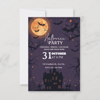 Paarse Oranje Halloween Night Party Uitnodiging