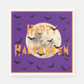 Paarse Oranje Happy Halloween Bats Moon Servet (Voorkant)