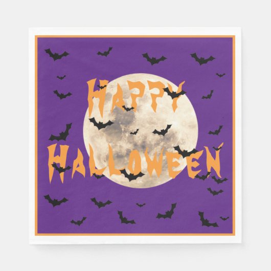 Paarse Oranje Happy Halloween Bats Moon Servet (Voorkant)
