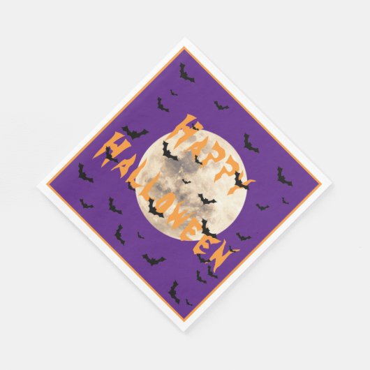 Paarse Oranje Happy Halloween Bats Moon Servet (Hoek)