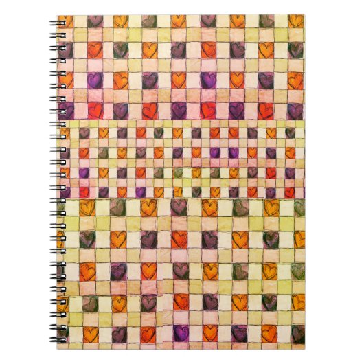 Paarse oranje hart gingham Notitieboek (Voorkant)