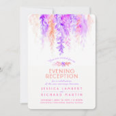 Paarse oranje huwelijksavond receptie uitnodigt kaart (Voorkant)