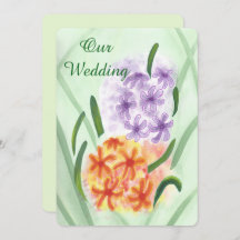 Paarse Oranje Hyacint Bloemen Huwelijksuitnodiging