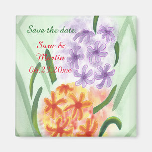 Paarse Oranje hyacinthe Floral Save Date Magnets Magneet