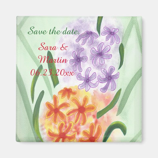 Paarse Oranje hyacinthe Floral Save Date Magnets Magneet (Voorkant)