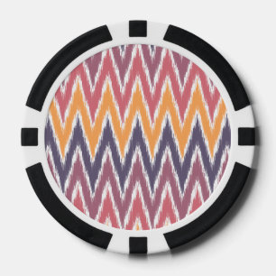Paarse Oranje Ikat Chevron Zig Zag Stripes Patroon Pokerchips