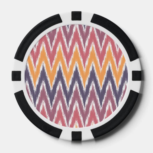 Paarse Oranje Ikat Chevron Zig Zag Stripes Patroon Pokerchips (Voorkant)