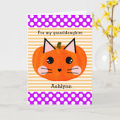 Paarse Oranje Kitty Cat Pumpkin Halloween Kaart (Gele Bloem)