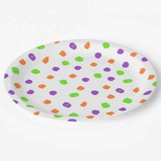 Paarse, oranje, limoengroene Halloween Party Papieren Bordje (Gekanteld)