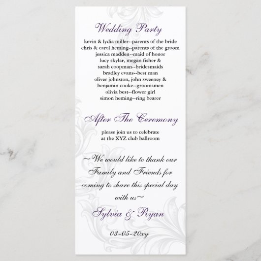 paarse, oranje Lovebirds-programma's Programmakaart (Achterkant)