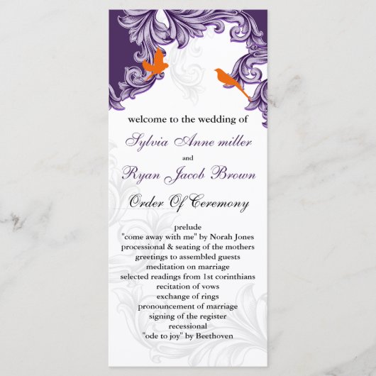 paarse, oranje Lovebirds-programma's Programmakaart (Voorkant)