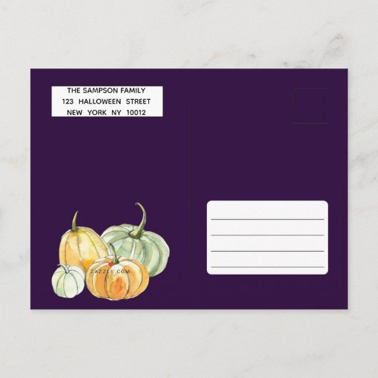 Paarse oranje munt pompoen Halloween feest Uitnodiging Briefkaart (Achterkant)