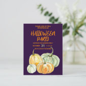 Paarse oranje munt pompoen Halloween feest Uitnodiging Briefkaart (Staand voorkant)