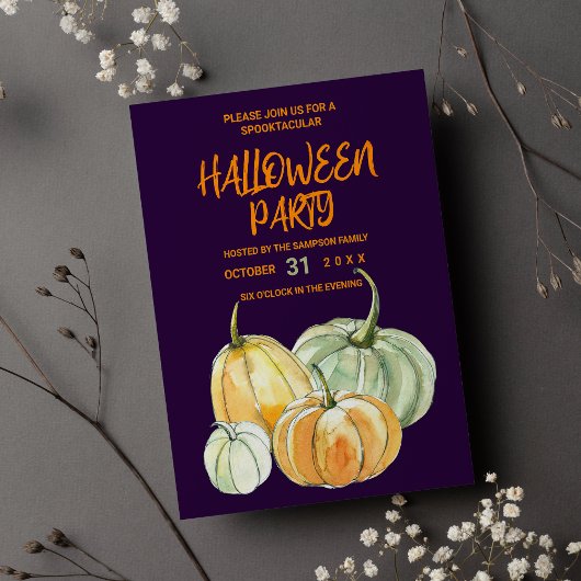 Paarse oranje munt pompoen Halloween feest Uitnodiging Briefkaart
