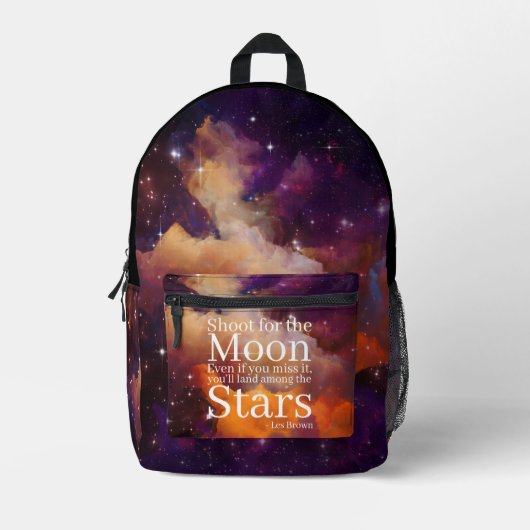 Paarse Oranje Nebula Inspirerend Quote Bedrukte Rugzak (Voorkant)