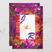 Paarse Oranje Paisley Bloemen bruiloft uitnodiging (Voorkant / Achterkant)