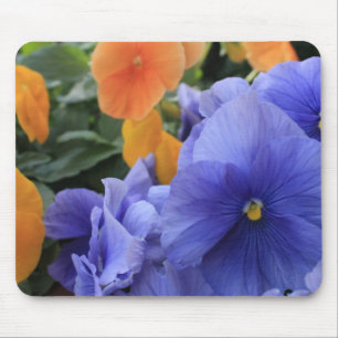 Paarse & Oranje Pansies met Groene BloemenFoto Muismat