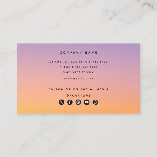 Paarse Oranje pictogrammen voor gradiënt sociale m Visitekaartje (Achterkant)