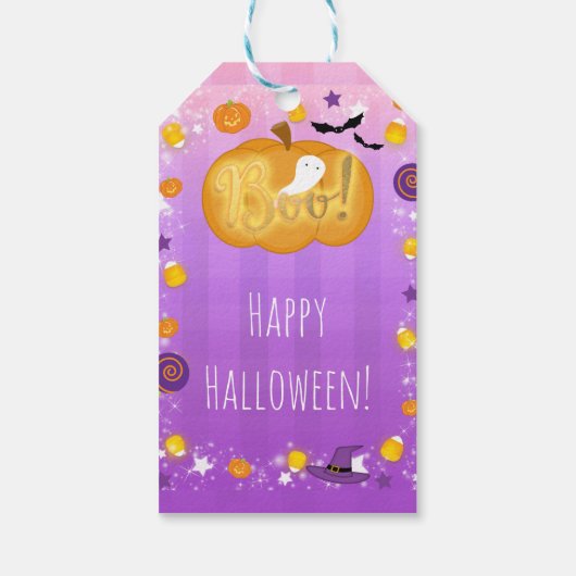 Paarse Oranje Plezier Whimsical Halloween Party Fa Cadeaulabel (Achterkant)