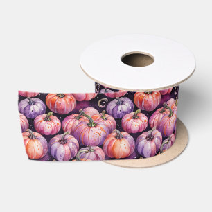 Paarse & Oranje Pumpkin Patch Pattern Satijnen Lint