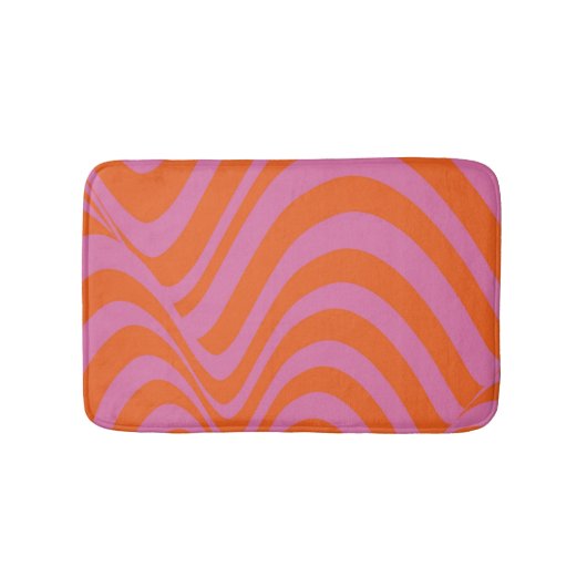 Paarse Oranje Retro Liquid Groovy Stripe Patroon Badmat (Voorkant)