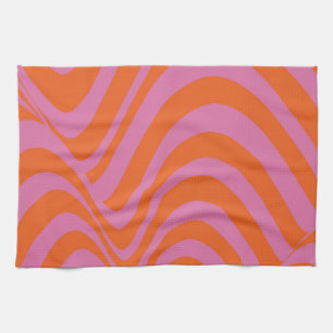 Paarse Oranje Retro Liquid Groovy Stripe Patroon Theedoek