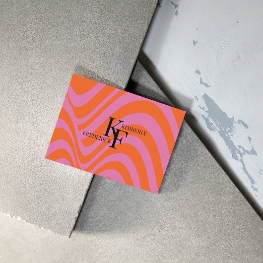 Paarse Oranje Retro Liquid Groovy Stripe Patroon Visitekaartje