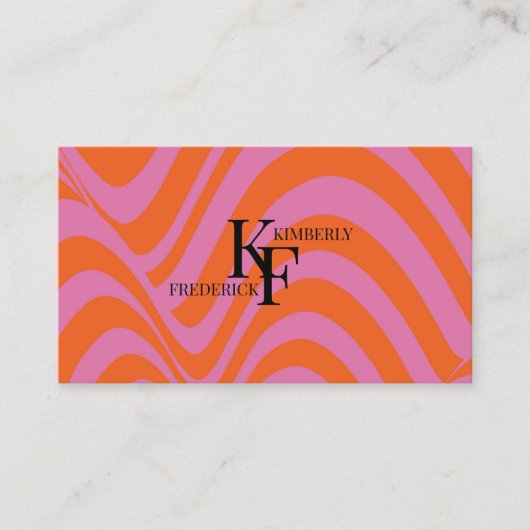 Paarse Oranje Retro Liquid Groovy Stripe Patroon Visitekaartje (Voorkant)