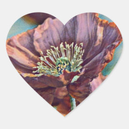 Paarse oranje rode papaverbloemen waterverf hart sticker