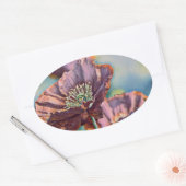 Paarse oranje rode papaverbloemen waterverf ovale sticker (Envelop)