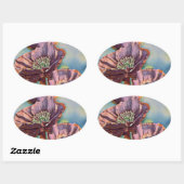 Paarse oranje rode papaverbloemen waterverf ovale sticker (Vel)