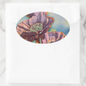 Paarse oranje rode papaverbloemen waterverf ovale sticker (Tas)