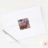 Paarse oranje rode papaverbloemen waterverf vierkante sticker (Envelop)